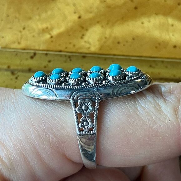 Natural Sleeping Beauty Turquoise Sterling Silver Cocktail Ring Size 7.75 - Picture 2 of 8